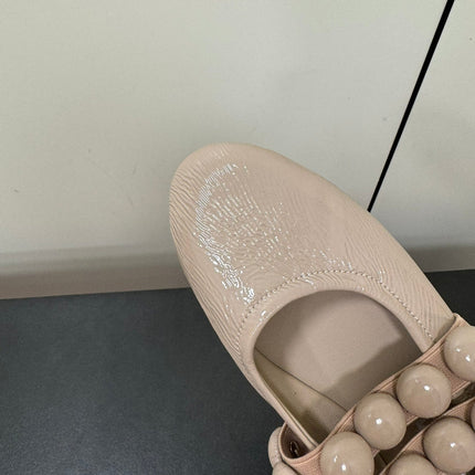 ALAIA SPHERE BALLET FLATS IN ALMOND BEIGE LAMBSKIN