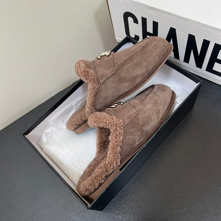 LOAFERS MULE IN MEDIUM BROWN SUEDE AND FLEECE LINING