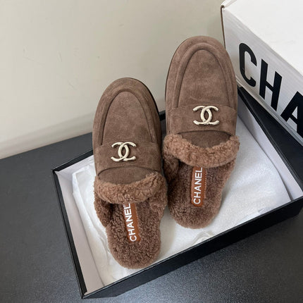 LOAFERS MULE IN MEDIUM BROWN SUEDE AND FLEECE LINING