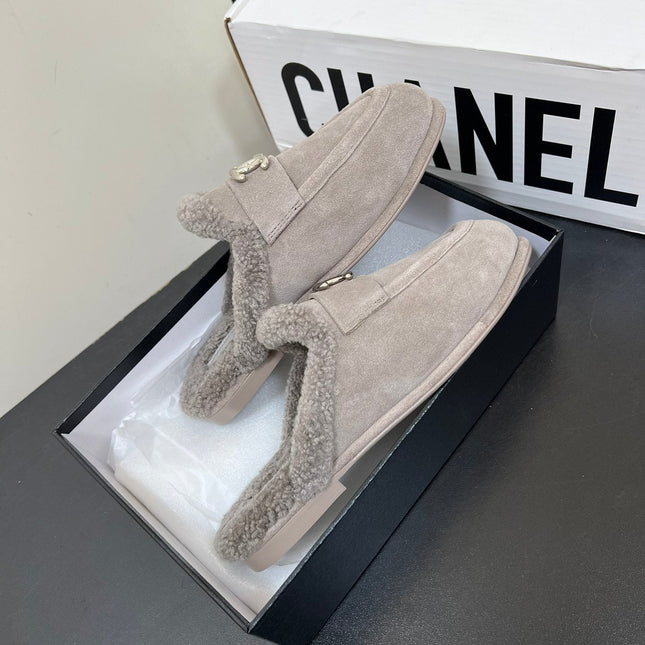 LOAFERS MULE IN DESERT BROWN SUEDE AND FLEECE LINING