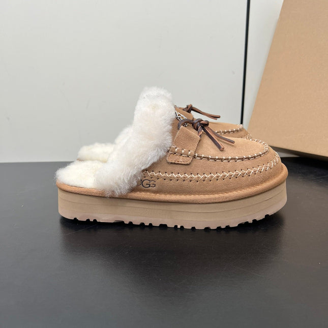 DISQUETTE ALPINE IN PEANUT BROWN SUEDE AND WHITE FLEECE
