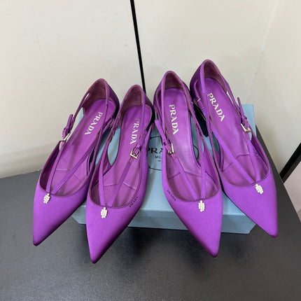 CUT-OUT PUMPS WITH BEAD BUCKLE IN VIOLET SATIN