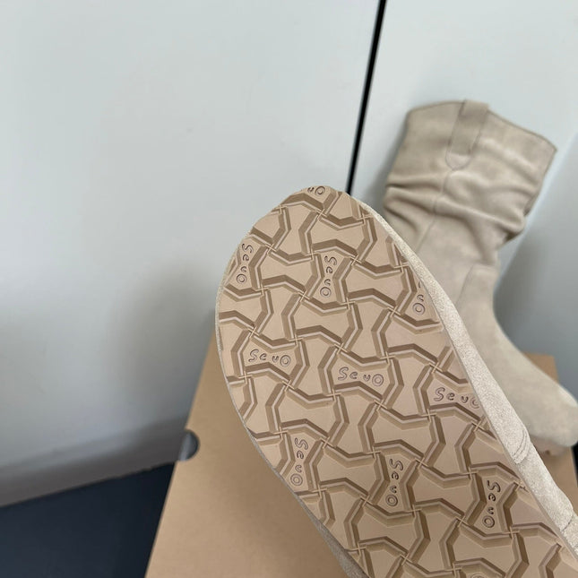 STACKED WRINKLE SHORT BOOTS IN KHAKI BROWN SUEDE