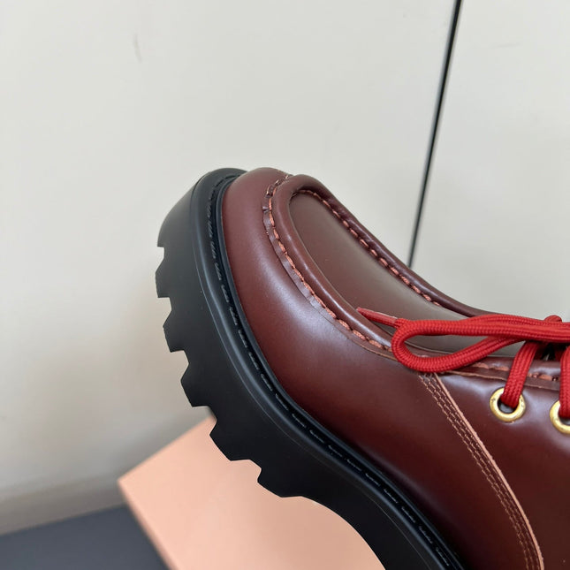 LACE-UP LOAFERS WITH THICK SOLE IN WINE RED SHINY SHEEPSKIN