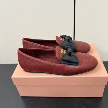 LOAFERS WITH BOW IN RED BROWN SHEEPSKIN