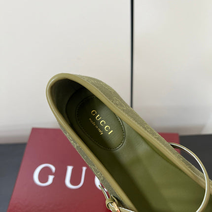 GG MARY JANE 25S IN MOSS GREEN CANVAS WITH GOLD HARDWARE