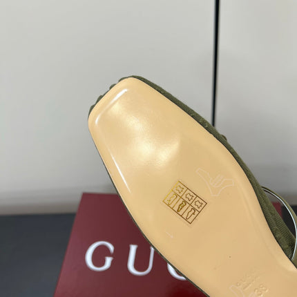 GG MARY JANE 25S IN MOSS GREEN CANVAS WITH GOLD HARDWARE