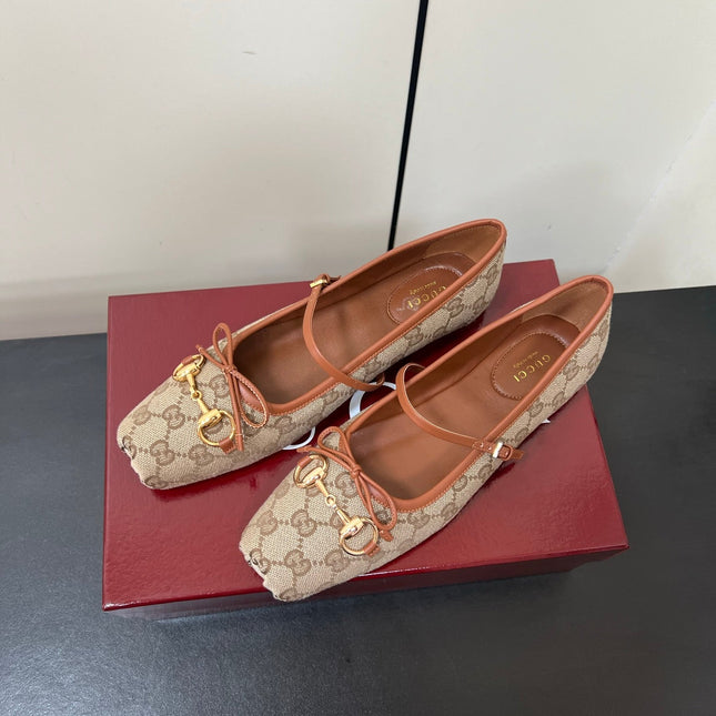 GG MARY JANE 25S IN MINK BROWN CANVAS MIX LAMBSKIN WITH GOLD HARDWARE