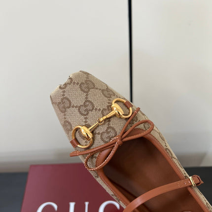 GG MARY JANE 25S IN MINK BROWN CANVAS MIX LAMBSKIN WITH GOLD HARDWARE