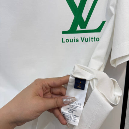 LV WHITE COTTON T-SHIRT GREEN LOGO 238914
