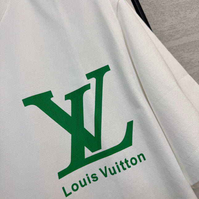 LV WHITE COTTON T-SHIRT GREEN LOGO 238914