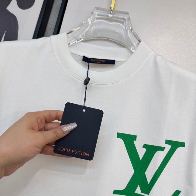 LV WHITE COTTON T-SHIRT GREEN LOGO 238914