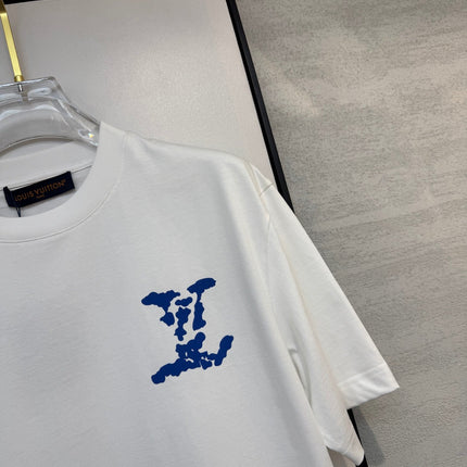 LV WHITE COTTON T-SHIRT BLUE STYLIZED LOGO 238917