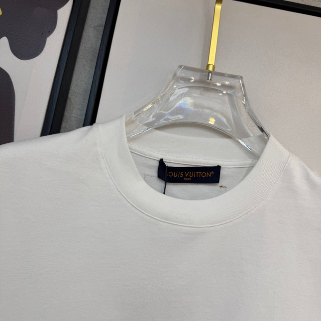 LV WHITE COTTON T-SHIRT BLUE STYLIZED LOGO 238917