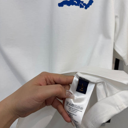 LV WHITE COTTON T-SHIRT BLUE STYLIZED LOGO 238917