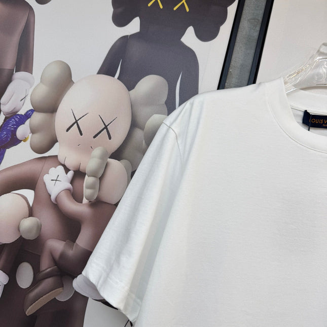 LV WHITE COTTON T-SHIRT BLUE STYLIZED LOGO 238917