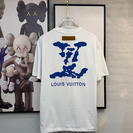 LV WHITE COTTON T-SHIRT BLUE STYLIZED LOGO 238917
