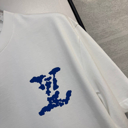 LV WHITE COTTON T-SHIRT BLUE STYLIZED LOGO 238917