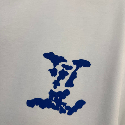 LV WHITE COTTON T-SHIRT BLUE STYLIZED LOGO 238917