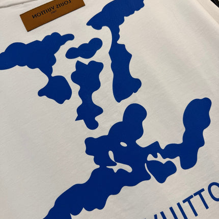 LV WHITE COTTON T-SHIRT BLUE STYLIZED LOGO 238917