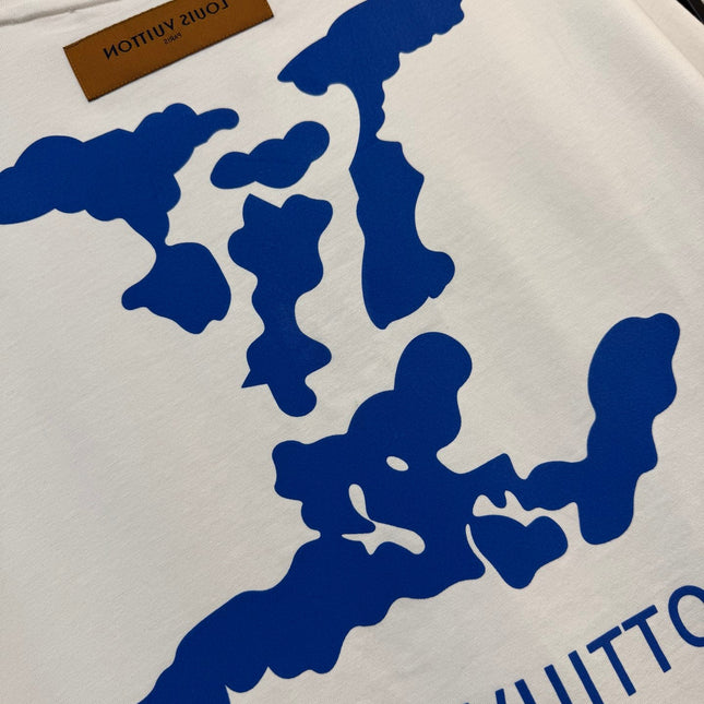 LV WHITE COTTON T-SHIRT BLUE STYLIZED LOGO 238917