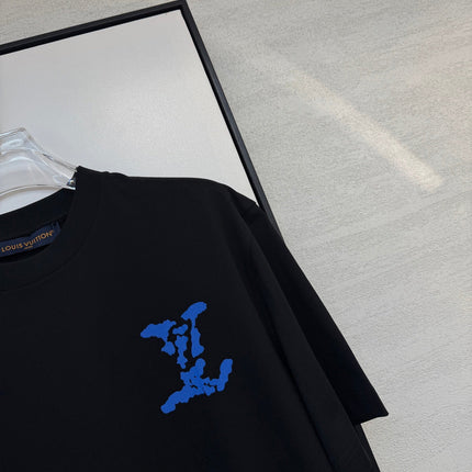 LV BLACK COTTON T-SHIRT BLUE STYLIZED LOGO 238916