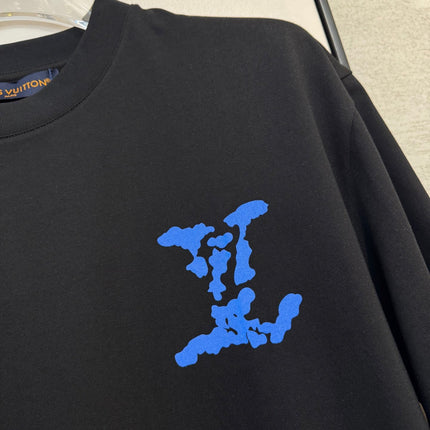 LV BLACK COTTON T-SHIRT BLUE STYLIZED LOGO 238916