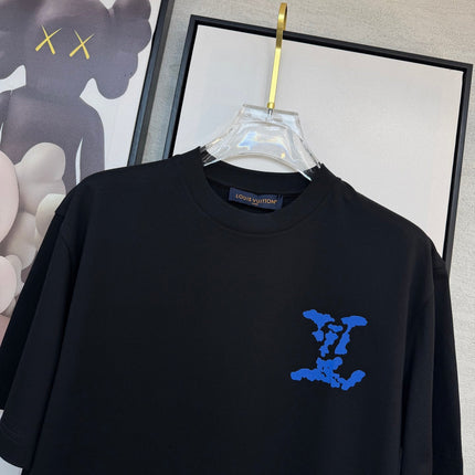 LV BLACK COTTON T-SHIRT BLUE STYLIZED LOGO 238916