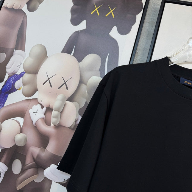 LV BLACK COTTON T-SHIRT BLUE STYLIZED LOGO 238916