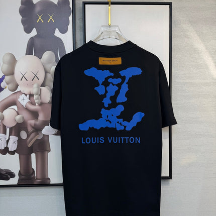 LV BLACK COTTON T-SHIRT BLUE STYLIZED LOGO 238916