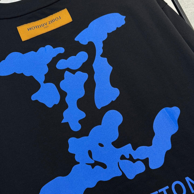 LV BLACK COTTON T-SHIRT BLUE STYLIZED LOGO 238916
