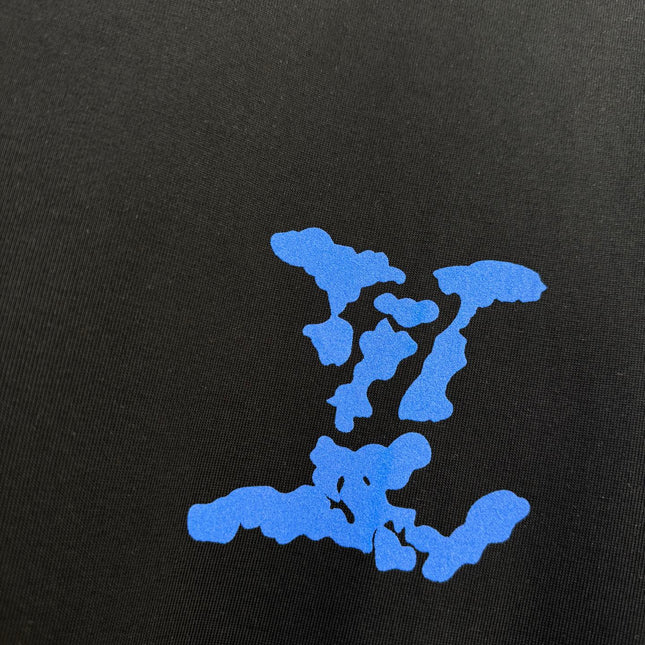 LV BLACK COTTON T-SHIRT BLUE STYLIZED LOGO 238916