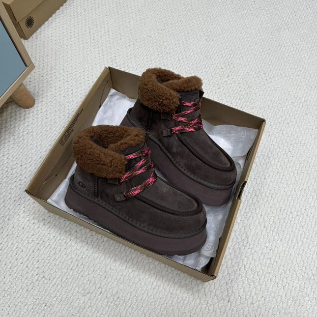 FUNKARRA CABIN CUFF HICKORY BROWN SUEDE AND LAMB FUR
