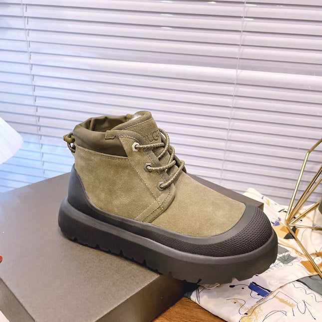 GENDER NEUMEL HIGH WEATHER HYBRID IN OLIVE GREEN SUEDE AND BLACK CALFSKIN