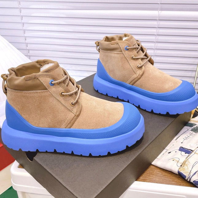 GENDER NEUMEL HIGH WEATHER HYBRID IN PEANUT BROWN SUEDE AND COBALT BLUE CALFSKIN
