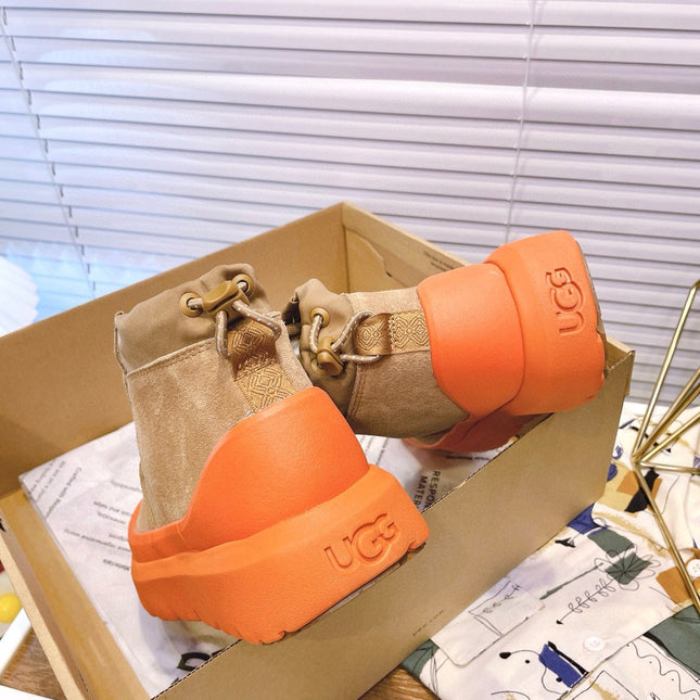 GENDER NEUMEL HIGH WEATHER HYBRID IN PEANUT BROWN SUEDE AND FIRE ORANGE CALFSKIN