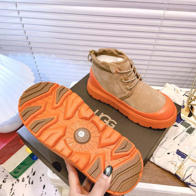 GENDER NEUMEL HIGH WEATHER HYBRID IN PEANUT BROWN SUEDE AND FIRE ORANGE CALFSKIN