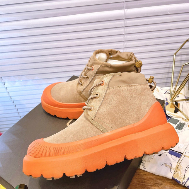 GENDER NEUMEL HIGH WEATHER HYBRID IN PEANUT BROWN SUEDE AND FIRE ORANGE CALFSKIN