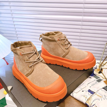 GENDER NEUMEL HIGH WEATHER HYBRID IN PEANUT BROWN SUEDE AND FIRE ORANGE CALFSKIN