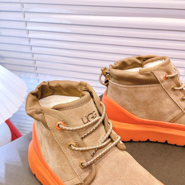 GENDER NEUMEL HIGH WEATHER HYBRID IN PEANUT BROWN SUEDE AND FIRE ORANGE CALFSKIN