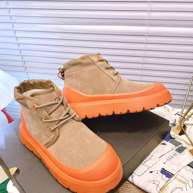GENDER NEUMEL HIGH WEATHER HYBRID IN PEANUT BROWN SUEDE AND FIRE ORANGE CALFSKIN