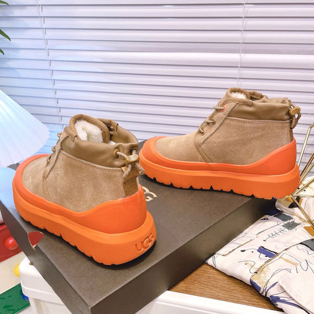 GENDER NEUMEL HIGH WEATHER HYBRID IN PEANUT BROWN SUEDE AND FIRE ORANGE CALFSKIN
