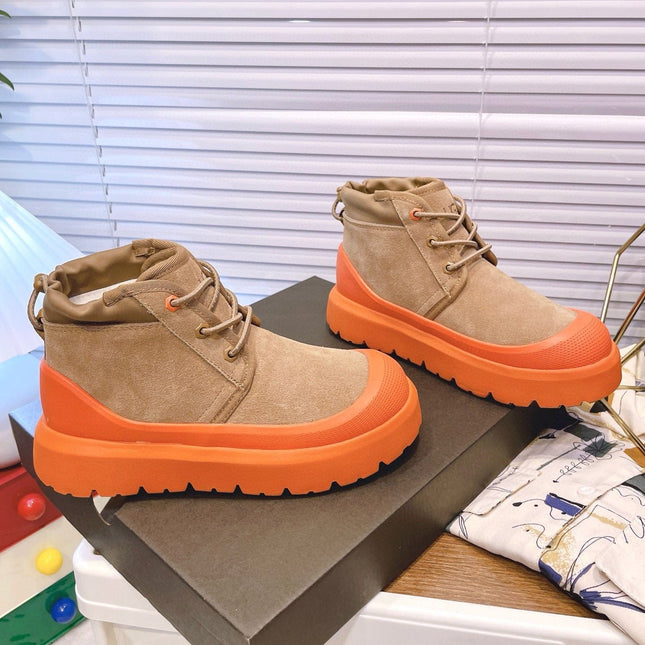 GENDER NEUMEL HIGH WEATHER HYBRID IN PEANUT BROWN SUEDE AND FIRE ORANGE CALFSKIN