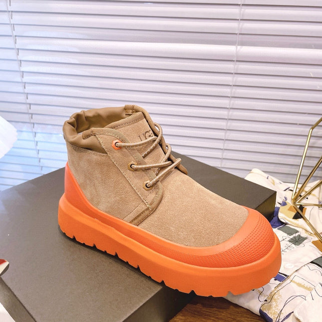 GENDER NEUMEL HIGH WEATHER HYBRID IN PEANUT BROWN SUEDE AND FIRE ORANGE CALFSKIN