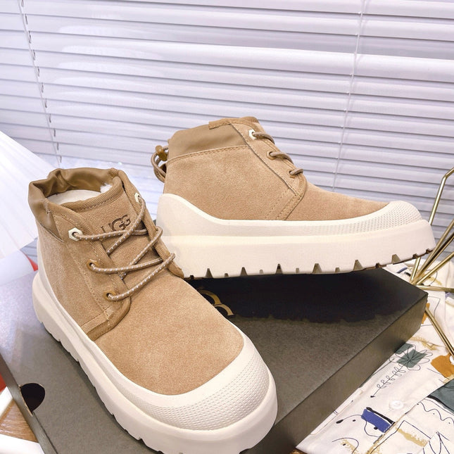 GENDER NEUMEL HIGH WEATHER HYBRID IN PEANUT BROWN SUEDE AND WHITE CALFSKIN
