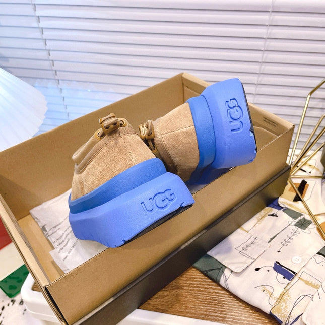TASMAN WEATHER HYBRID IN PEANUT BROWN SUEDE AND COBALT BLUE CALFSKIN