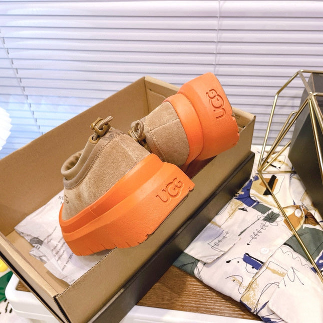 TASMAN WEATHER HYBRID IN PEANUT BROWN SUEDE AND FIRE ORANGE CALFSKIN