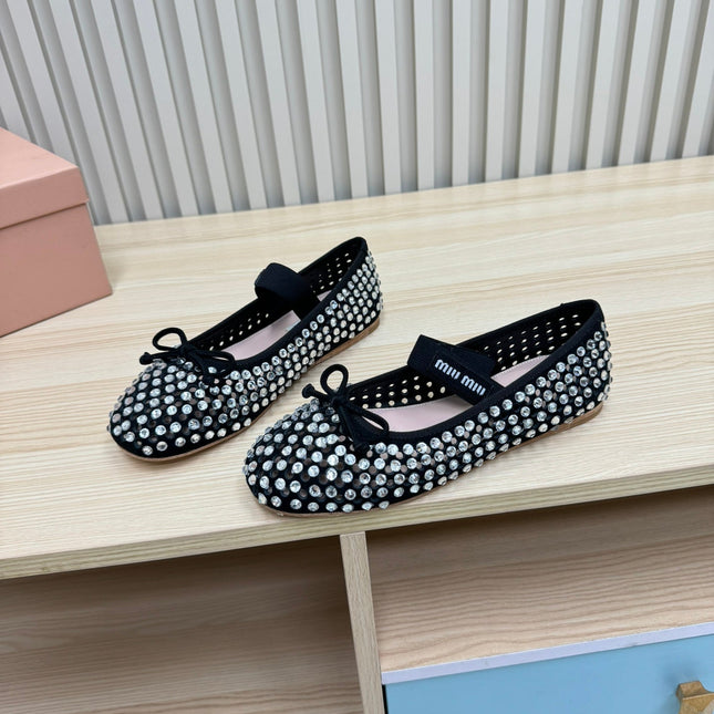 RHINESTONES MARY JANE FLATS IN BLACK SUEDE
