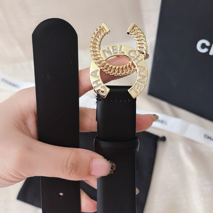 CC MEDIUM 30 MM BELT BLACK CALFSKIN GOLD HARDWARE WITH LETTER