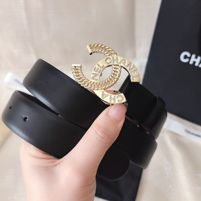 CC MEDIUM 30 MM BELT BLACK CALFSKIN GOLD HARDWARE WITH LETTER